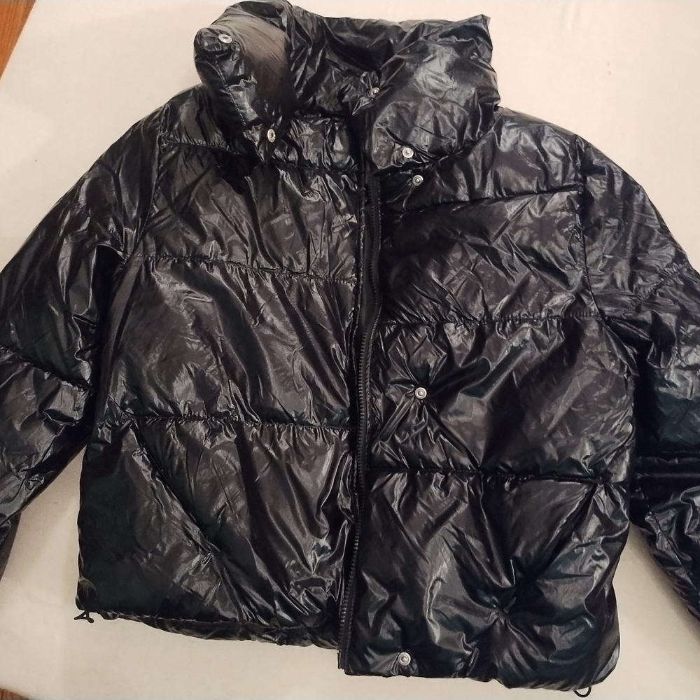 a new day Black Shiny Puffer Jacket with High Collar